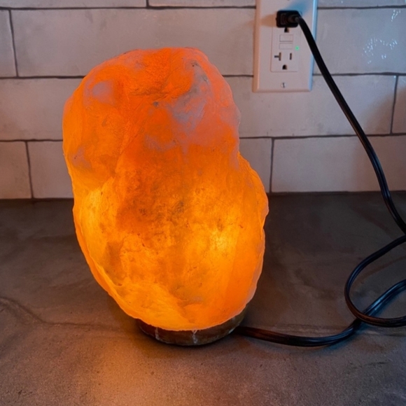 Himalayan Salt Lamp glowing nightstand light home decor natural amber orange - Picture 2 of 3
